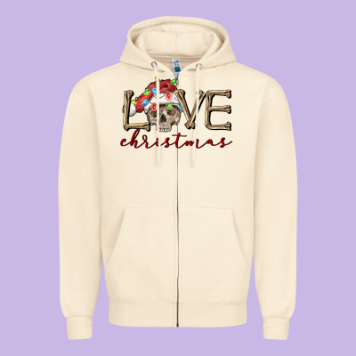 Skull Love Christmas Zipper Hoodie Designed By Fadigitalartstudio
