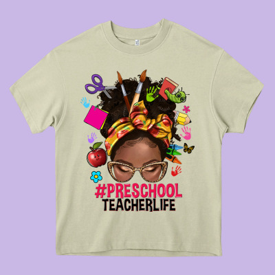 Preschool Teacher Life Afro Messy Bun Heavy Core Tee Designed By Nancycooperartshop