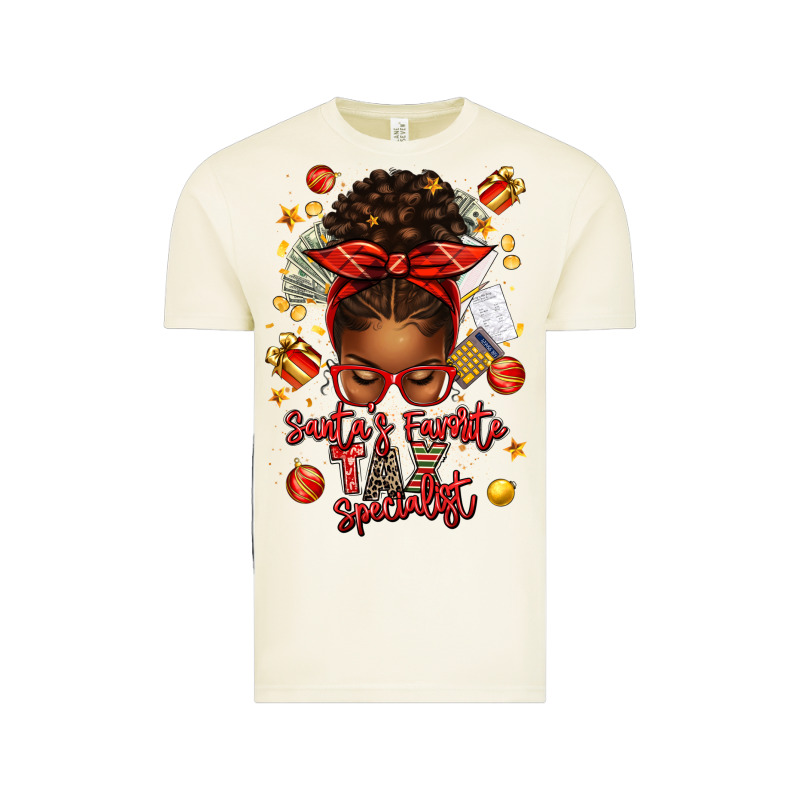 Santa Favorite Tax Specialist Afro Messy Bun Vintage Tee by texasbilliewilder | Teevron
