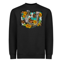 Black western leopard cowhide turquoise background horse Heavyweight Sweatshirt - OliviaCreatesArt