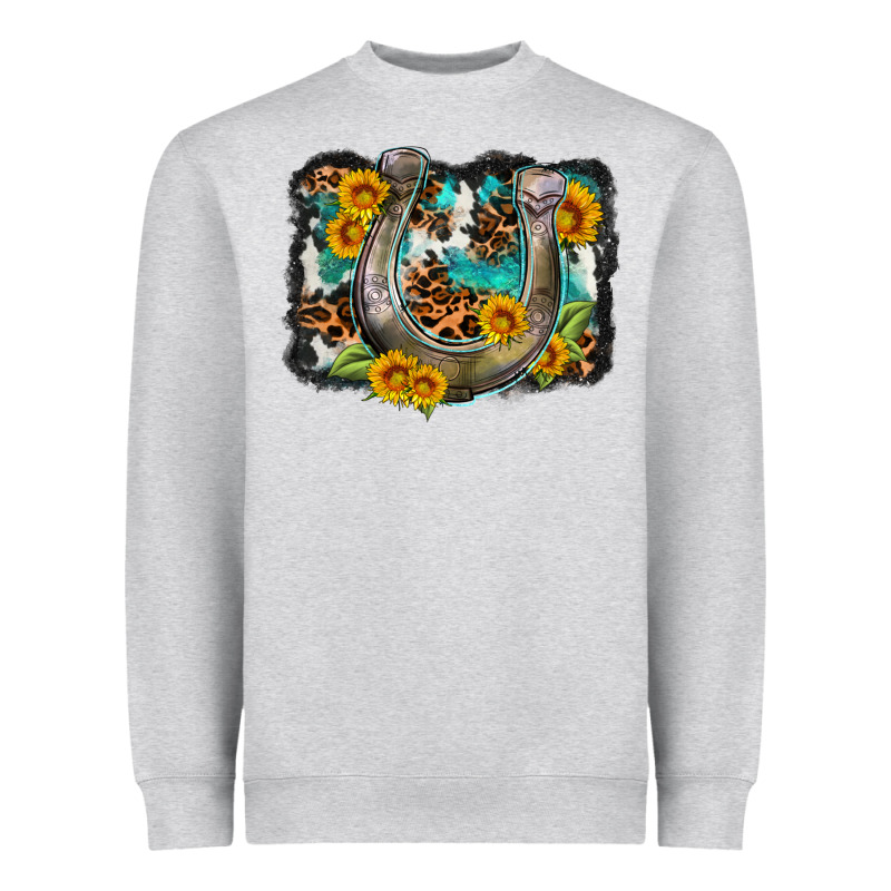 Western Leopard Cowhide Turquoise Background Horse Heavyweight Sweatshirt by OliviaCreatesArt | Teevron