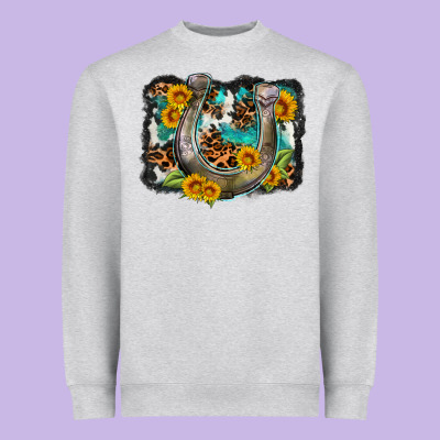 Western Leopard Cowhide Turquoise Background Horse Heavyweight Sweatshirt Designed By Oliviacreatesart