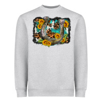 Heather Grey western leopard cowhide turquoise background horse Heavyweight Sweatshirt - OliviaCreatesArt