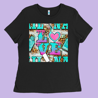 Love Nail And Polish With Leopard Seamless Pattern Bbs Ladies Tee Designed By Bundleandbundleshop