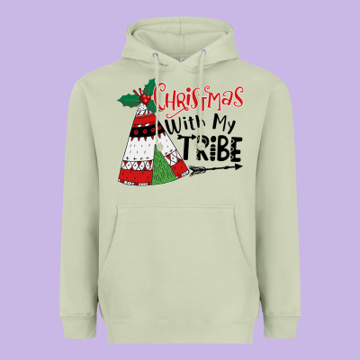 Christmas With My Tribe Boho Heavyweight Hoodie Designed By Cowhidedigitalart