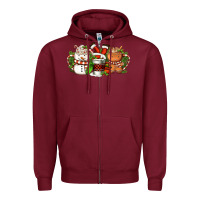 Burgundy Christmas coffee cups Zipper Hoodie - FaDigitalArtStudio