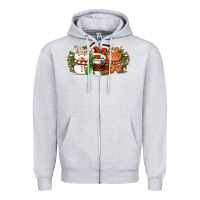 Heather Grey Christmas coffee cups Zipper Hoodie - FaDigitalArtStudio