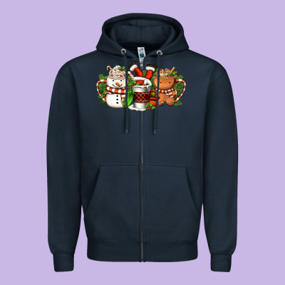 Christmas Coffee Cups Zipper Hoodie Designed By Fadigitalartstudio