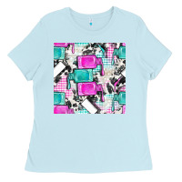 Baby Blue nail polish with cowhide and plaid seamless pattern bbs Ladies Tee - BundleAndBundleShop