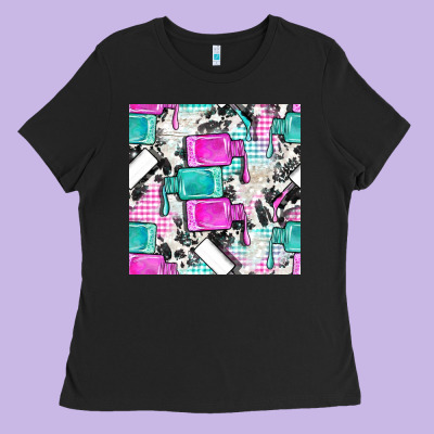 Nail Polish With Cowhide And Plaid Seamless Pattern Bbs Ladies Tee Designed By Bundleandbundleshop