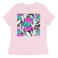 Bubblegum Pink nail polish with cowhide and plaid seamless pattern bbs Ladies Tee - BundleAndBundleShop