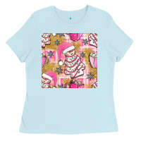 Baby Blue christmas cake and pink mug seamless pattern bbs Ladies Tee - BundleAndBundleShop