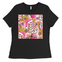 Christmas Cake And Pink Mug Seamless Pattern Bbs Ladies Tee | Teevron