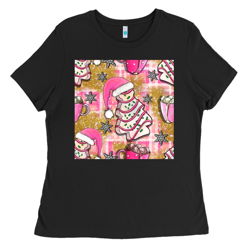Christmas Cake And Pink Mug Seamless Pattern Bbs Ladies Tee by BundleAndBundleShop | Teevron