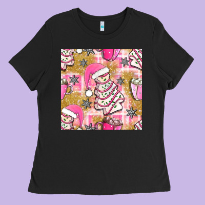 Christmas Cake And Pink Mug Seamless Pattern Bbs Ladies Tee Designed By Bundleandbundleshop
