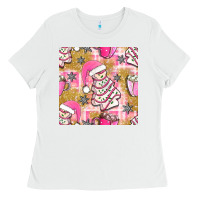 White christmas cake and pink mug seamless pattern bbs Ladies Tee - BundleAndBundleShop