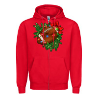 Red american football christmas with lights and ribbon Zipper Hoodie - FaDigitalArtStudio