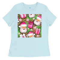 Baby Blue christmas santa claus and gift box seamless pattern bbs Ladies Tee - BundleAndBundleShop