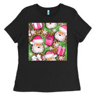 Black christmas santa claus and gift box seamless pattern bbs Ladies Tee - BundleAndBundleShop