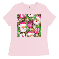 Bubblegum Pink christmas santa claus and gift box seamless pattern bbs Ladies Tee - BundleAndBundleShop