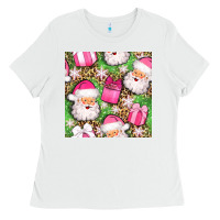 White christmas santa claus and gift box seamless pattern bbs Ladies Tee - BundleAndBundleShop