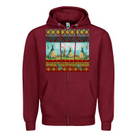 Burgundy teepe tent dreamcatcher totem pole seamless patter Zipper Hoodie - FaDigitalArtStudio