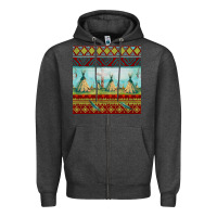 Charcoal Heather teepe tent dreamcatcher totem pole seamless patter Zipper Hoodie - FaDigitalArtStudio