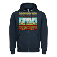Navy teepe tent dreamcatcher totem pole seamless patter Zipper Hoodie - FaDigitalArtStudio