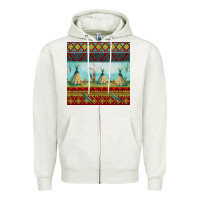 Oatmeal Heather teepe tent dreamcatcher totem pole seamless patter Zipper Hoodie - FaDigitalArtStudio