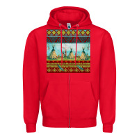 Red teepe tent dreamcatcher totem pole seamless patter Zipper Hoodie - FaDigitalArtStudio