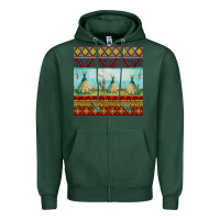 Sports Green teepe tent dreamcatcher totem pole seamless patter Zipper Hoodie - FaDigitalArtStudio