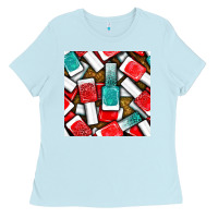 Baby Blue nail polish with glitter seamless pattern bbs Ladies Tee - BundleAndBundleShop
