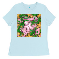 Baby Blue christmas smile gingerbread cookie seamless pattern bbs Ladies Tee - BundleAndBundleShop