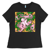 Black christmas smile gingerbread cookie seamless pattern bbs Ladies Tee - BundleAndBundleShop
