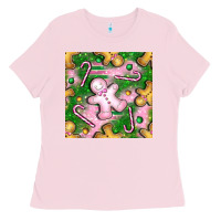 Bubblegum Pink christmas smile gingerbread cookie seamless pattern bbs Ladies Tee - BundleAndBundleShop