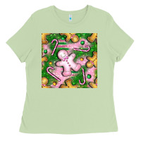 Christmas Smile Gingerbread Cookie Seamless Pattern Bbs Ladies Tee | Teevron