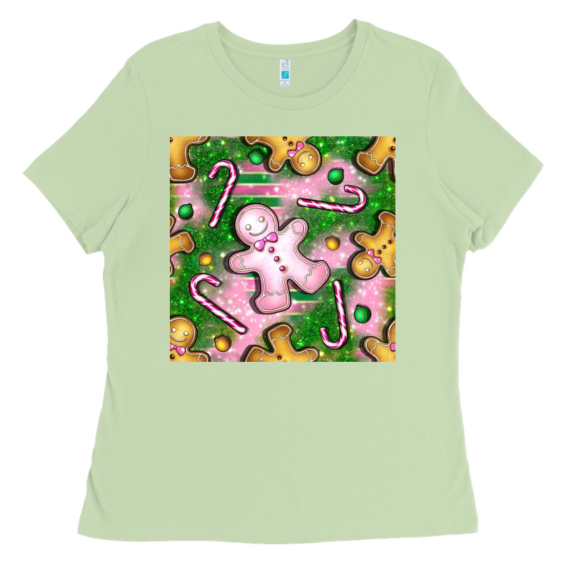 Christmas Smile Gingerbread Cookie Seamless Pattern Bbs Ladies Tee by BundleAndBundleShop | Teevron