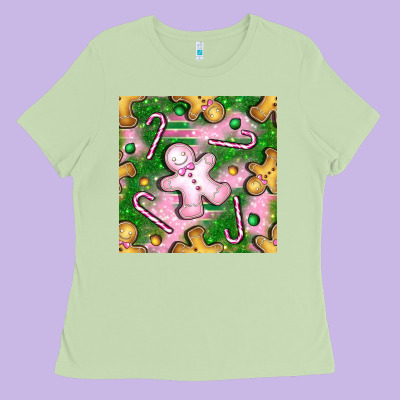 Christmas Smile Gingerbread Cookie Seamless Pattern Bbs Ladies Tee Designed By Bundleandbundleshop