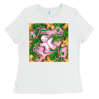White christmas smile gingerbread cookie seamless pattern bbs Ladies Tee - BundleAndBundleShop