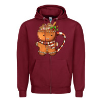 Burgundy Gingerbread Cookie Man Hot Cocoa Coffee Zipper Hoodie - FaDigitalArtStudio