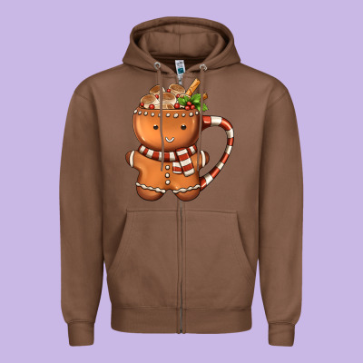 Gingerbread Cookie Man Hot Cocoa Coffee Zipper Hoodie Designed By Fadigitalartstudio