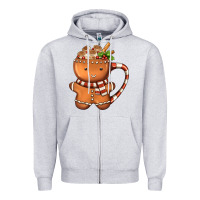 Heather Grey Gingerbread Cookie Man Hot Cocoa Coffee Zipper Hoodie - FaDigitalArtStudio