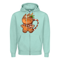 Seafoam Gingerbread Cookie Man Hot Cocoa Coffee Zipper Hoodie - FaDigitalArtStudio