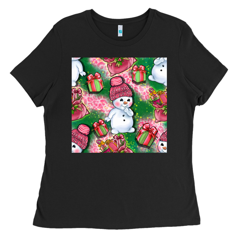 Cute Snowman And Gift Box With Leopard Seamless Pattern Bbs Ladies Tee by BundleAndBundleShop | Teevron