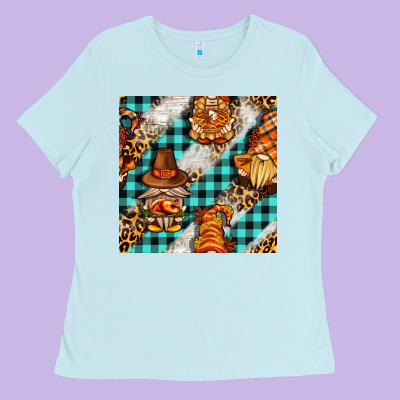 Thanksgiving Gnomies With Leopard And Tartan Seamless Pattern Bbs Ladies Tee Designed By Bundleandbundleshop