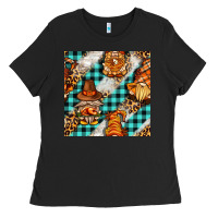 Black thanksgiving gnomies with leopard and tartan seamless pattern bbs Ladies Tee - BundleAndBundleShop