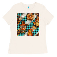 Bone thanksgiving gnomies with leopard and tartan seamless pattern bbs Ladies Tee - BundleAndBundleShop