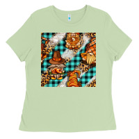 Matcha thanksgiving gnomies with leopard and tartan seamless pattern bbs Ladies Tee - BundleAndBundleShop