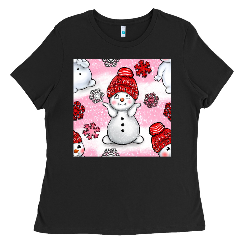 Cute Snowman And Snow Flakes Seamless Pattern Bbs Ladies Tee by BundleAndBundleShop | Teevron
