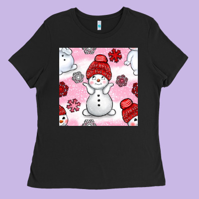 Cute Snowman And Snow Flakes Seamless Pattern Bbs Ladies Tee Designed By Bundleandbundleshop